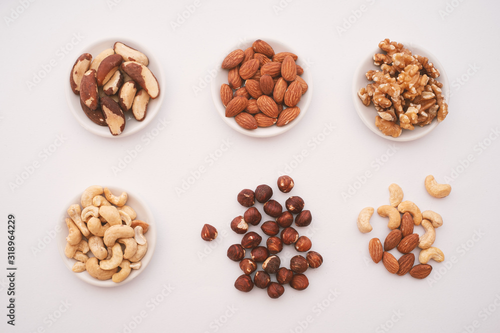Top View Cashew Nuts, Hazelnuts, Almonds, Brazil Nuts and Walnuts Top View Cashew Nuts, Hazelnuts, Almonds, Brazil Nuts and Walnuts