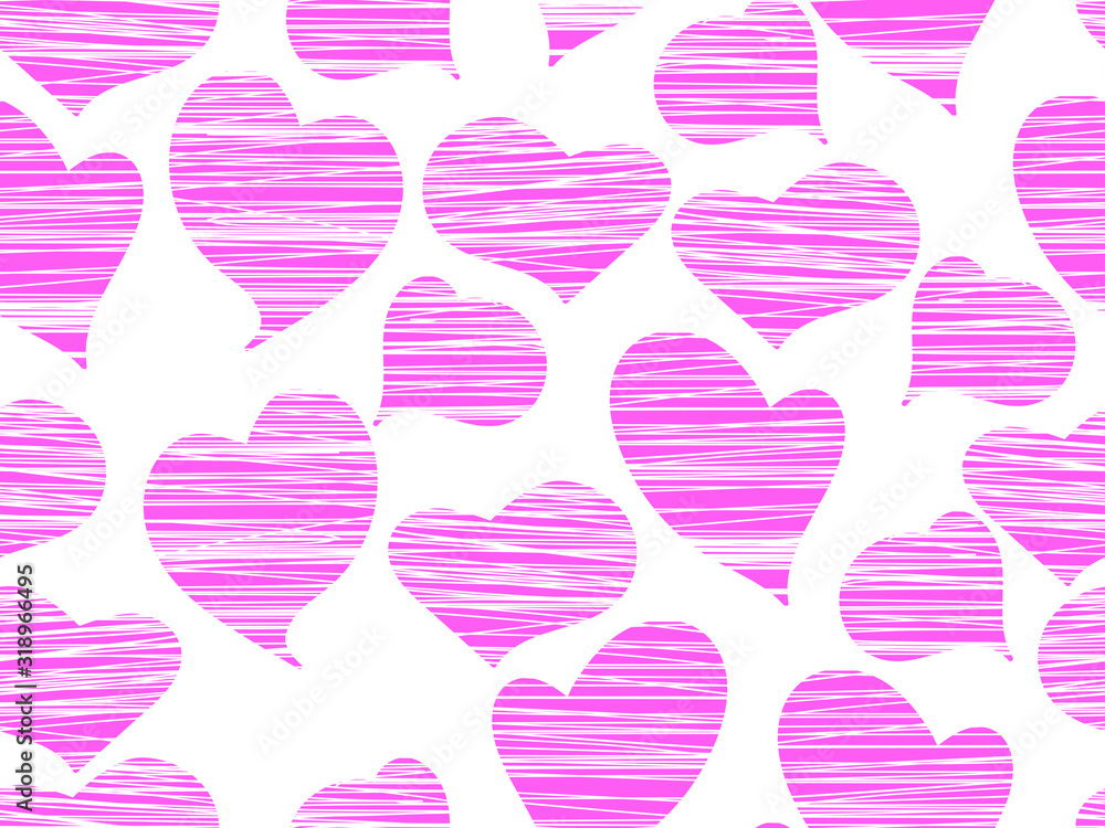 Seamless pattern with hearts for Valentine's day. Pink hearts on a white background for greeting card, wrapping paper, promotional materials. Vector illustration Seamless pattern with hearts for Valentine's day. Pink hearts on a white background for greeting card, wrapping paper, promotional materials. Vector illustration