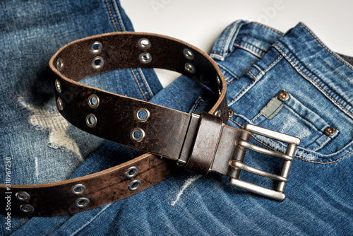 Blue jeans with belt