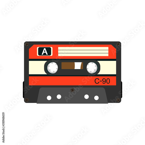 Retro audio cassette. Analog media for recording and listening to stereo music. Old-fashioned tape cassette.