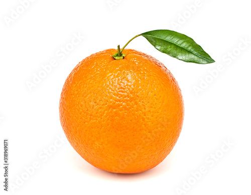 Orange fruit isolated on white. Juicy healthy vitamin C clean eating food. Organic whole citrus fruit for orange juice, clipping path. Fresh oranges, full depth of field