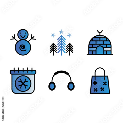 Basic vector winter icon include snowman, winter, frozen, snow, forest, nature, tree, igloo, ice, house, eskimo, cool, calendar, season, earphone, earmuffs, bag, discount