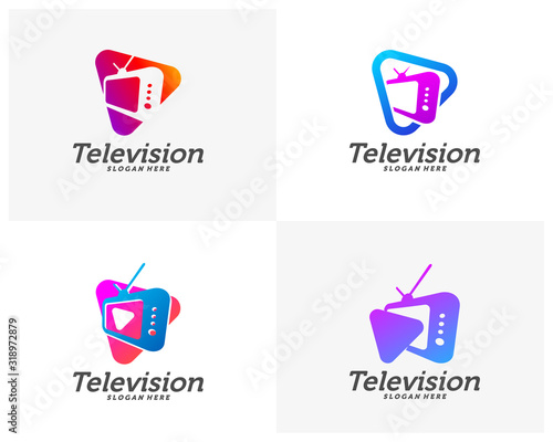Set of Media TV Creative logo concepts, Play Television logo design, abstract colorful icons, elements and symbols, template - Vector
