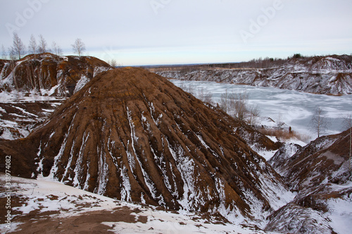 Beautiful view of snow- covered quarries