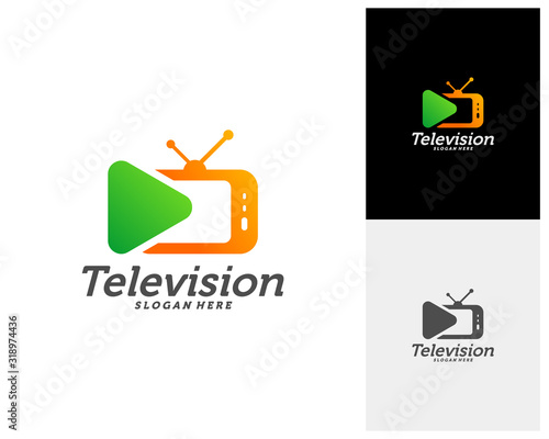 Media TV Creative logo concepts, Play Television logo design, abstract colorful icons, elements and symbols, template - Vector