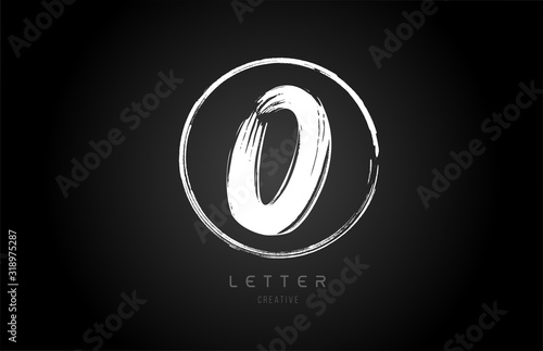 grunge O brush stroke letter alphabet logo icon design template in black and white for business