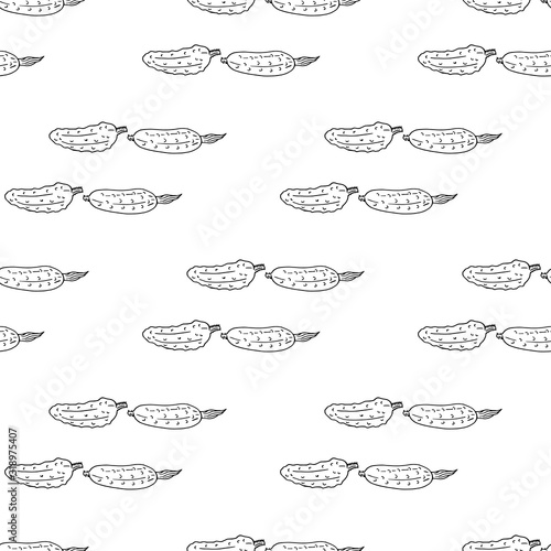 Seamless pattern with beautiful black-and-white cucumbers on white background for fabric, textile, clothes, tablecloth and other things. Vector image.