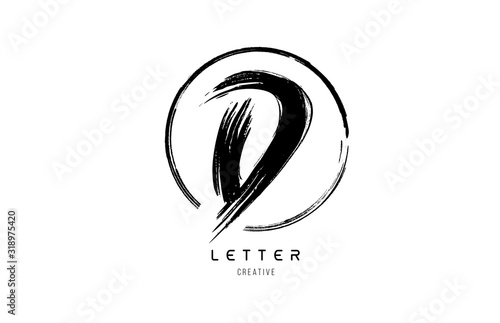 handwritten grunge D brush stroke letter alphabet logo icon design template in black and white for business
