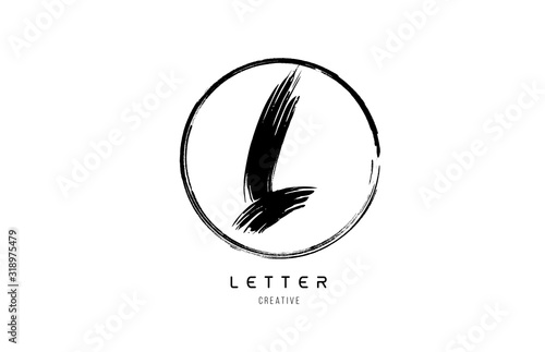 handwritten grunge L brush stroke letter alphabet logo icon design template in black and white for business