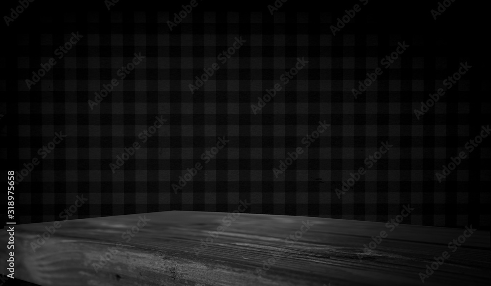 Dark wood table, black wood perspective interior, for product display