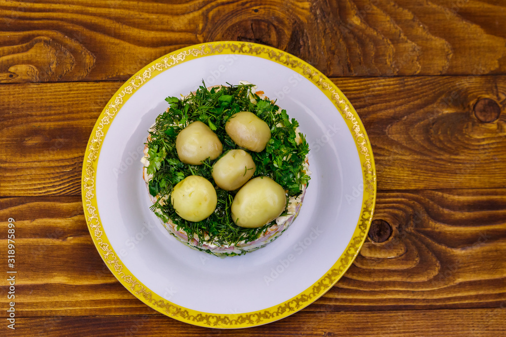 Traditional Russian layered salad Traditional Russian layered salad