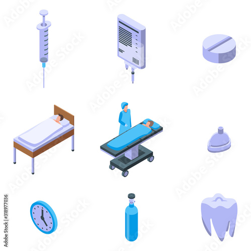 Anesthesia icons set. Isometric set of anesthesia vector icons for web design isolated on white background