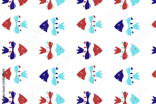 Vector seamless pattern with cute fishes. Children vector illust