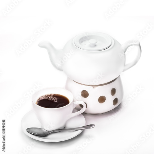 tea in a white teapot and cup
