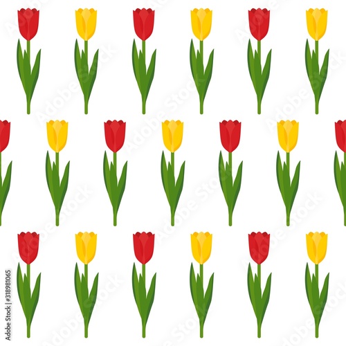 Wallpaper Mural Seamless pattern with tulips. Tulips on a white background. Design for wrapping, fabric, print. Vector illustration. Torontodigital.ca