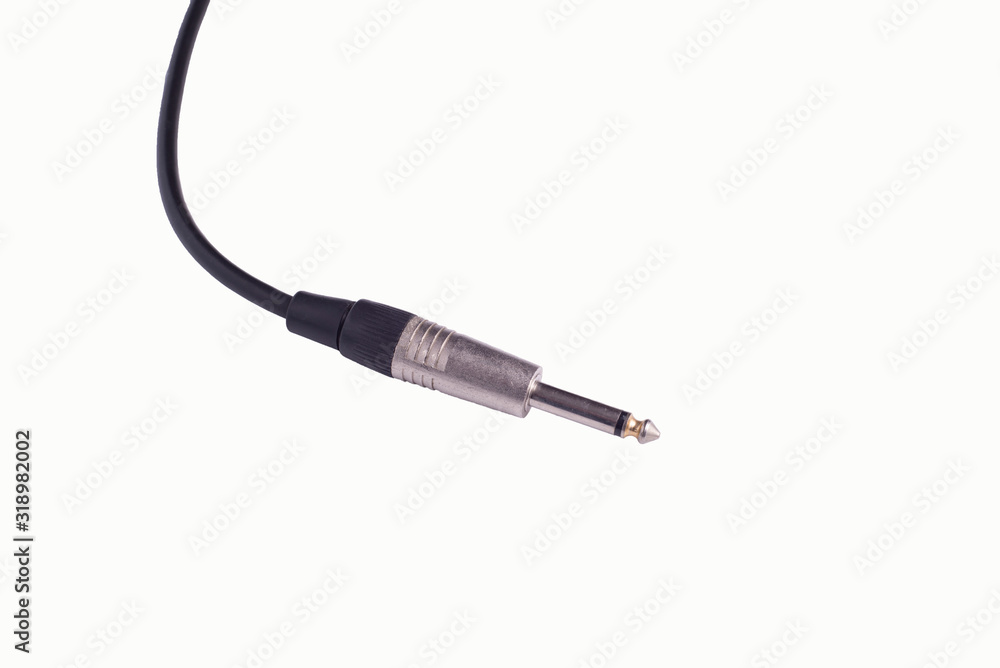 Guitar audio jack with black cable isolated on white background Guitar audio jack with black cable isolated on white background