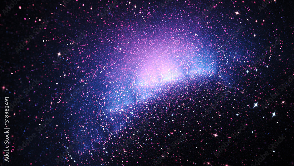 Fototapeta premium Shiny blue and violet particles. Abstract holiday background. Fantastic light effect. Digital fractal art. 3d rendering.