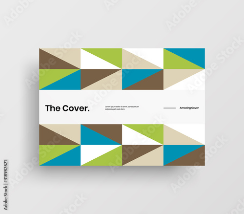 Creative business presentation vector A4 horizontal orientation front page mock up. Modern corporate report cover abstract geometric illustration design layout. Company identity brochure template.