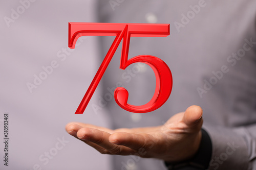 75 Digital number Years Anniversary 3d background.