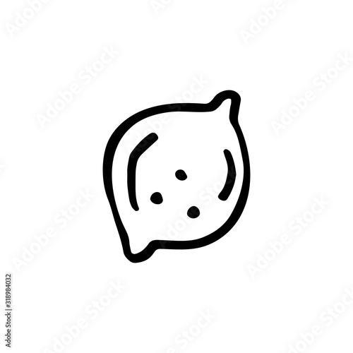 Lemon fruit cute kitchen element vector doodle hand drawn illustration, sticker, icon. Monochrome black design. Isolated on white background. Kitchen staff design element. Line art.