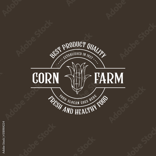 Vintage corn logo concept with hand drawn style vector