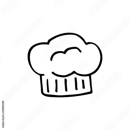 Сhef's hat dish cute kitchen equipment vector doodle hand drawn illustration, sticker, icon. Monochrome black design. Isolated on white background. Kitchen staff design element. Line art. Minimalist