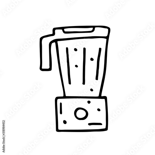 Dough mixer, cute kitchen equipment vector doodle hand drawn illustration, sticker, icon. Monochrome black design. Isolated on white background. Kitchen staff design element. Line art. Minimalist. 
