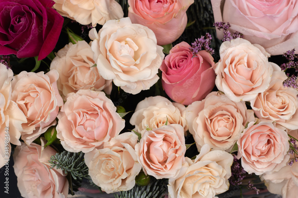 Fresh composition of bright flowers close-up work of florist decorative background Fresh composition of bright flowers close-up work of florist decorative background