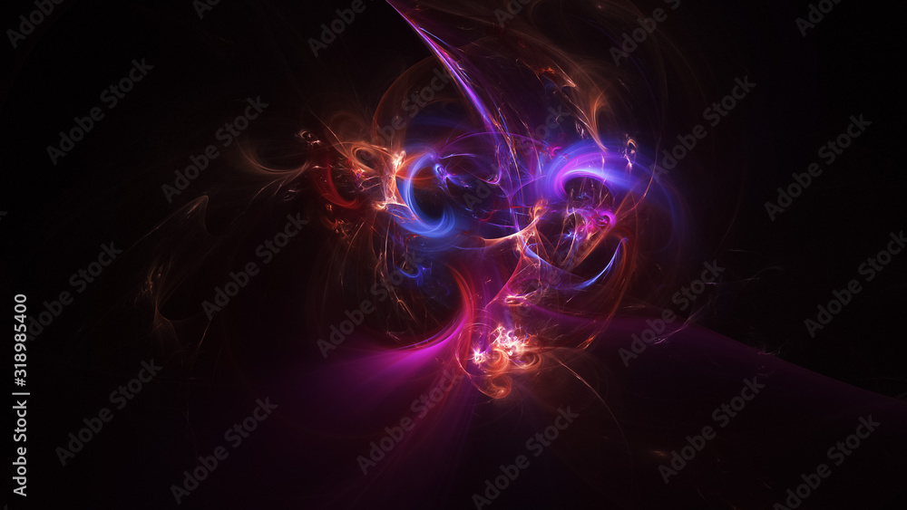 Obraz premium Abstract orange and purple glowing shapes. Fantasy light background. Digital fractal art. 3d rendering.