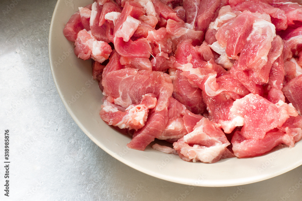 Fresh slice pork in a bowl