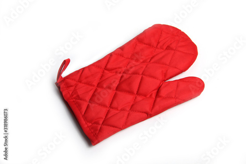 red glove isolated on white background flat lay