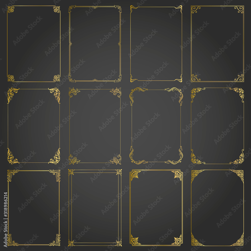 Naklejka premium Frames gold decorative rectangle and borders set