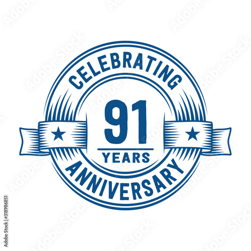 91 years logo design template. 91st anniversary vector and illustration.
