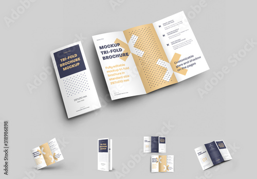 4 Mockup Set of  Tri Fold Roll Brochures