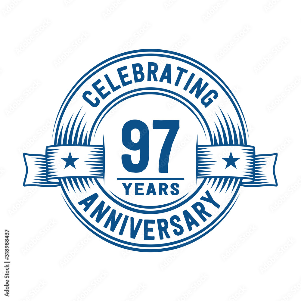 97 years logo design template. 97th anniversary vector and illustration. 97 years logo design template. 97th anniversary vector and illustration.
