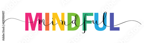 MINDFUL vector rainbow-colored interwoven typography banner with brush calligraphy