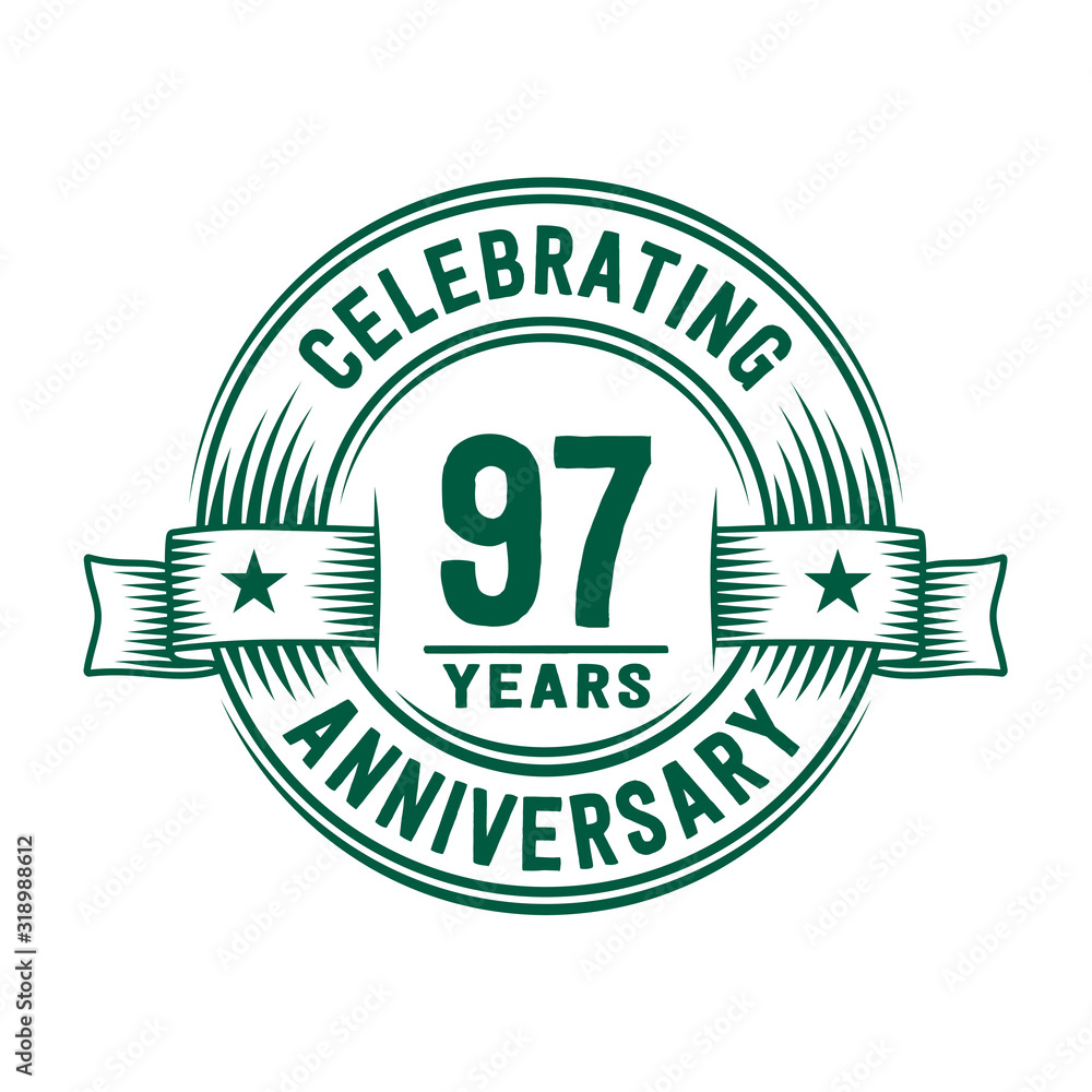 97 years logo design template. 97th anniversary vector and illustration. 97 years logo design template. 97th anniversary vector and illustration.