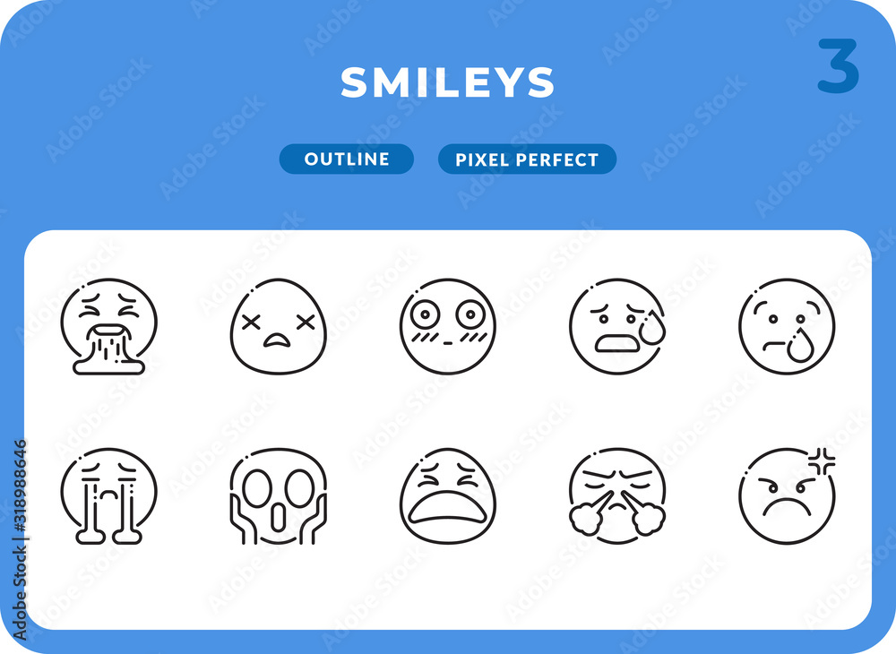 Smileys Outline Icons Pack for UI. Pixel perfect thin line vector icon set for web design and website application. Smileys Outline Icons Pack for UI. Pixel perfect thin line vector icon set for web design and website application.