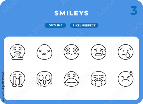 Smileys Outline Icons Pack for UI. Pixel perfect thin line vector icon set for web design and website application.