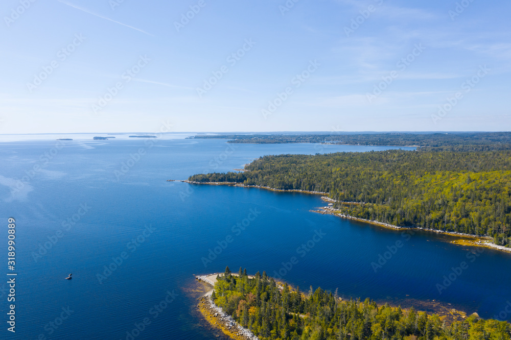 Aerial view of coastline in Nova Scotia, Canada