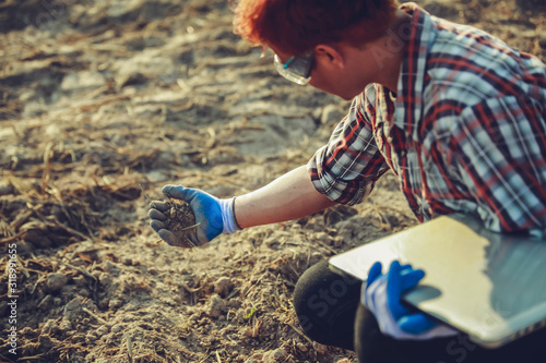 Researchers are checking the soil and collecting soil samples for planting. photo