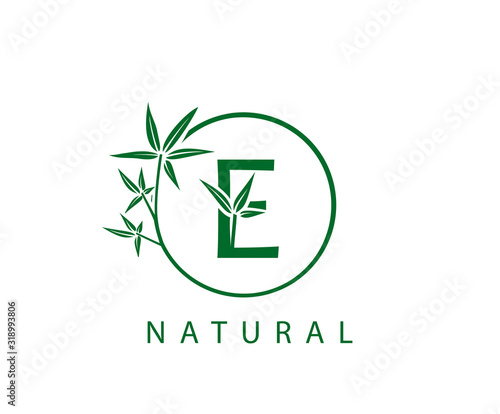 E Letter Green Bamboo Logo Design.