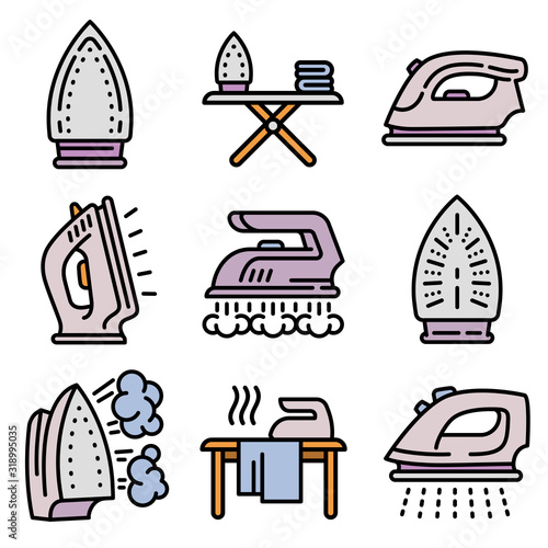 Smoothing-iron icons set. Outline set of smoothing-iron vector icons for web design isolated on white background
