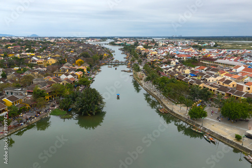 Aerial shot of Hoi An in Vietnam. Hoi An is an ancient trading port city an a UNESCO world heritage site © Paul