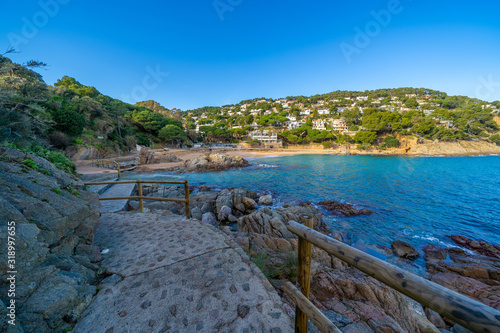 Fotografie sant francesc beach, in blanes costa brava spain, without people mediterranean t