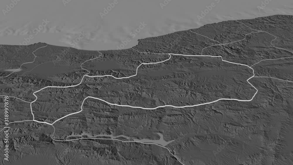 Bolu, province with its capital, zoomed and extruded on the bilevel map of Turkey in the conformal Stereographic projection. Animation 3D Bolu, province with its capital, zoomed and extruded on the bilevel map of Turkey in the conformal Stereographic projection. Animation 3D