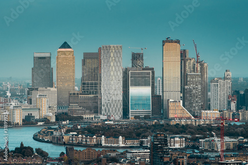 Elevated View of Canary Wharf Financial District in the City of London © Donatas Dabravolskas