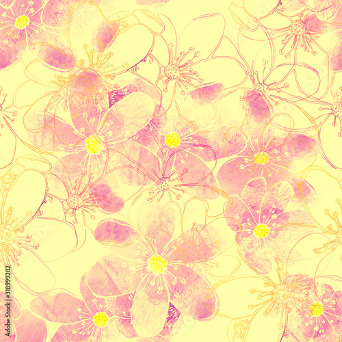 Fototapeta Naklejka Na Ścianę i Meble -  Seamless pattern with spring forest flowers liverleaf.