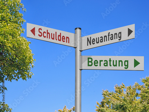 Canvastavla Wegweiser Schulden, Beratung, Neuanfang
