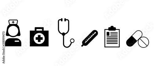 Set icons of medical care, fest-aid, health care. Medical icons on white background. 